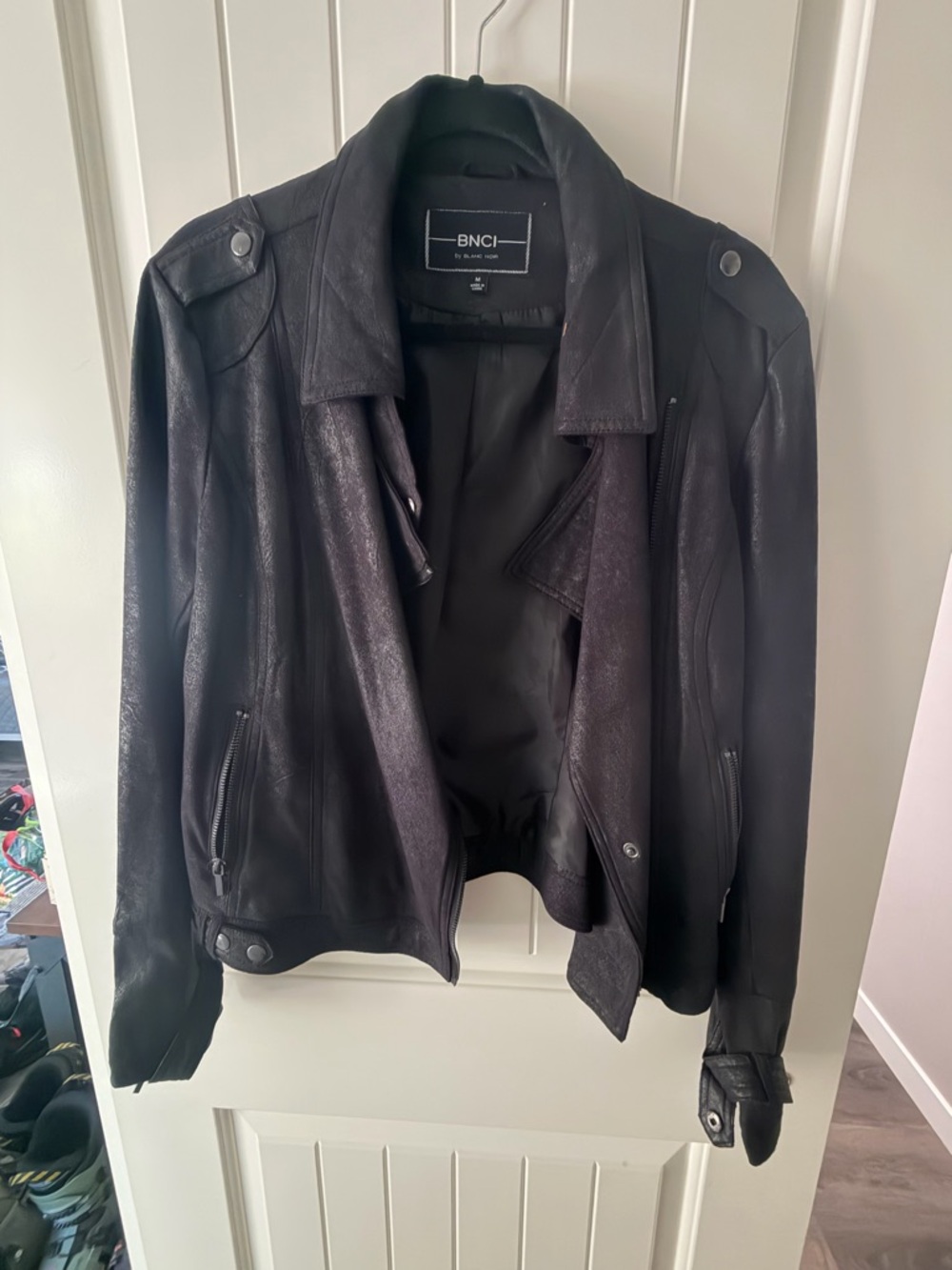 BNCI Black Leather Trench Jacket